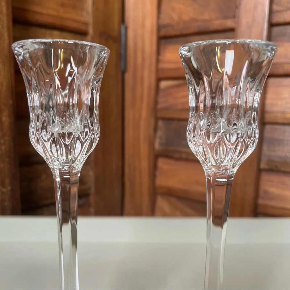 Clear Crystal Candlestick Holders - Pair